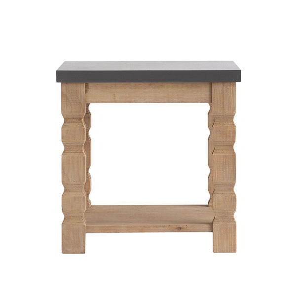 English Elm 23.8x23.8x24" Square Side Table Concrete Top Turned Wood Legs Living Room Accent W2078P179273
