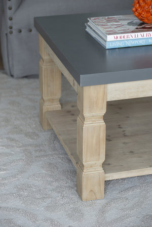 English Elm 23.8x23.8x24" Square Side Table Concrete Top Turned Wood Legs Living Room Accent W2078P179273