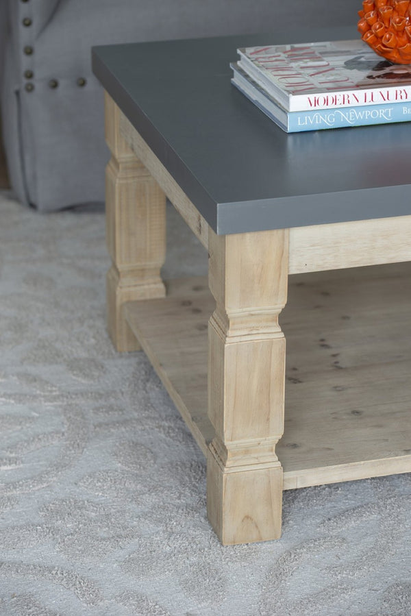 English Elm 23.8x23.8x24" Square Side Table Concrete Top Turned Wood Legs Living Room Accent W2078P179273