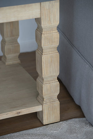 English Elm 23.8x23.8x24" Square Side Table Concrete Top Turned Wood Legs Living Room Accent W2078P179273