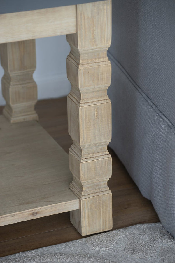 English Elm 23.8x23.8x24" Square Side Table Concrete Top Turned Wood Legs Living Room Accent W2078P179273
