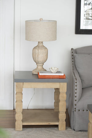 English Elm 23.8x23.8x24" Square Side Table Concrete Top Turned Wood Legs Living Room Accent W2078P179273