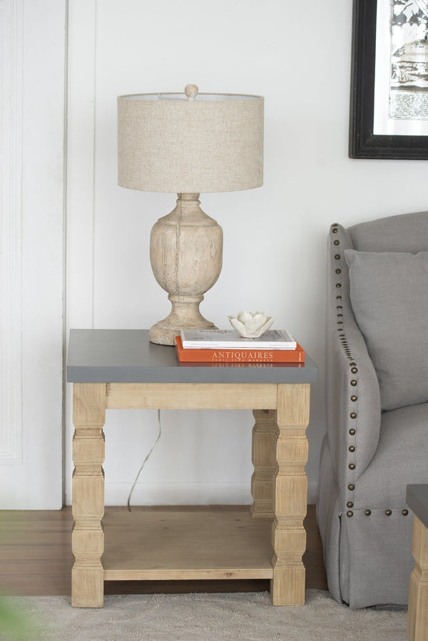 English Elm 23.8x23.8x24" Square Side Table Concrete Top Turned Wood Legs Living Room Accent W2078P179273