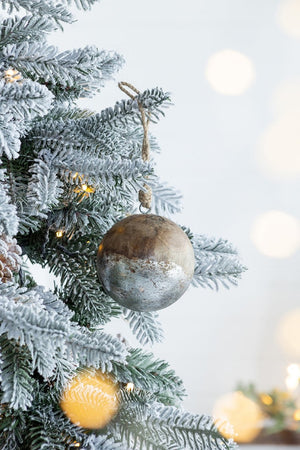 English Elm D4" Mango Wood Ball Ornaments Antiqued Silver Jute Hanger Artisan Holiday Set of 8 W2078P253833