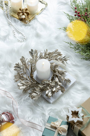 English Elm Set of 6 Champagne Gold Boxwood Candle Rings Wreath Accent for Elegant Tablescapes W2078P361309