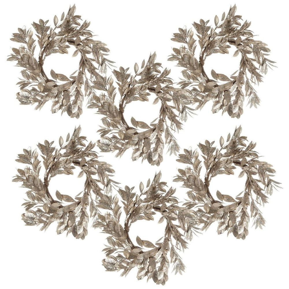 English Elm Set of 6 Champagne Gold Boxwood Candle Rings Wreath Accent for Elegant Tablescapes W2078P361309