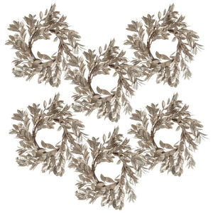 English Elm Set of 6 Champagne Gold Boxwood Candle Rings Wreath Accent for Elegant Tablescapes W2078P361309