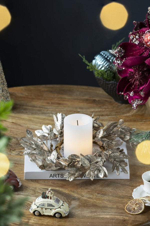 English Elm Set of 6 Champagne Gold Boxwood Candle Rings Wreath Accent for Elegant Tablescapes W2078P361309