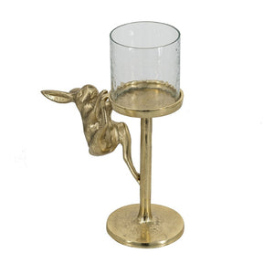 English Elm Set of 2 Gold Aluminum Hurricane Candle Holders with Rabbit Charm Glass Shade Accent W2078P443710