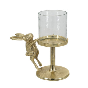 English Elm Set of 2 Gold Aluminum Hurricane Candle Holders with Rabbit Charm Glass Shade Accent W2078P443710