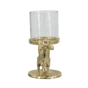 English Elm Set of 2 Gold Aluminum Hurricane Candle Holders with Rabbit Charm Glass Shade Accent W2078P443710