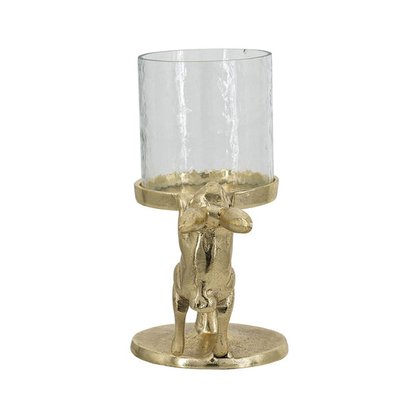 English Elm Set of 2 Gold Aluminum Hurricane Candle Holders with Rabbit Charm Glass Shade Accent W2078P443710