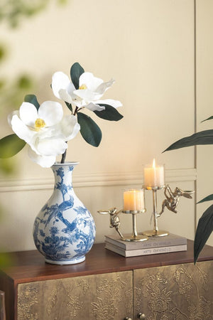 English Elm Set of 2 Gold Aluminum Hurricane Candle Holders with Rabbit Charm Glass Shade Accent W2078P443710