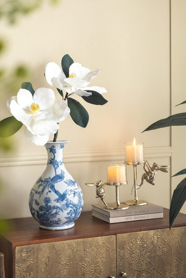English Elm Set of 2 Gold Aluminum Hurricane Candle Holders with Rabbit Charm Glass Shade Accent W2078P443710