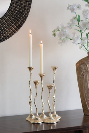 English Elm 9.8x6.7x14.2" Five Arm Cast Aluminum Taper Candelabra with Gold Botanical Art Deco Finish W2078P444493