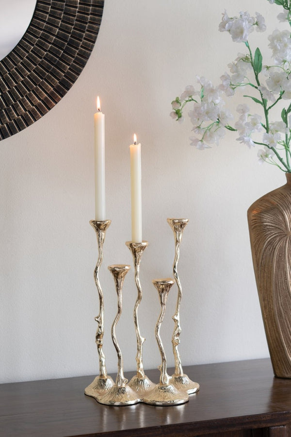 English Elm 9.8x6.7x14.2" Five Arm Cast Aluminum Taper Candelabra with Gold Botanical Art Deco Finish W2078P444493