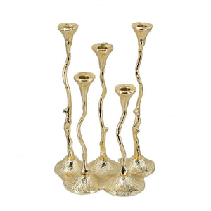English Elm 9.8x6.7x14.2" Five Arm Cast Aluminum Taper Candelabra with Gold Botanical Art Deco Finish W2078P444493