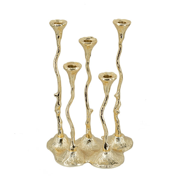 English Elm 9.8x6.7x14.2" Five Arm Cast Aluminum Taper Candelabra with Gold Botanical Art Deco Finish W2078P444493
