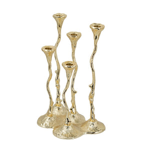 English Elm 9.8x6.7x14.2" Five Arm Cast Aluminum Taper Candelabra with Gold Botanical Art Deco Finish W2078P444493