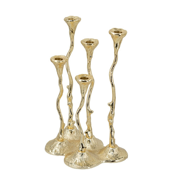 English Elm 9.8x6.7x14.2" Five Arm Cast Aluminum Taper Candelabra with Gold Botanical Art Deco Finish W2078P444493