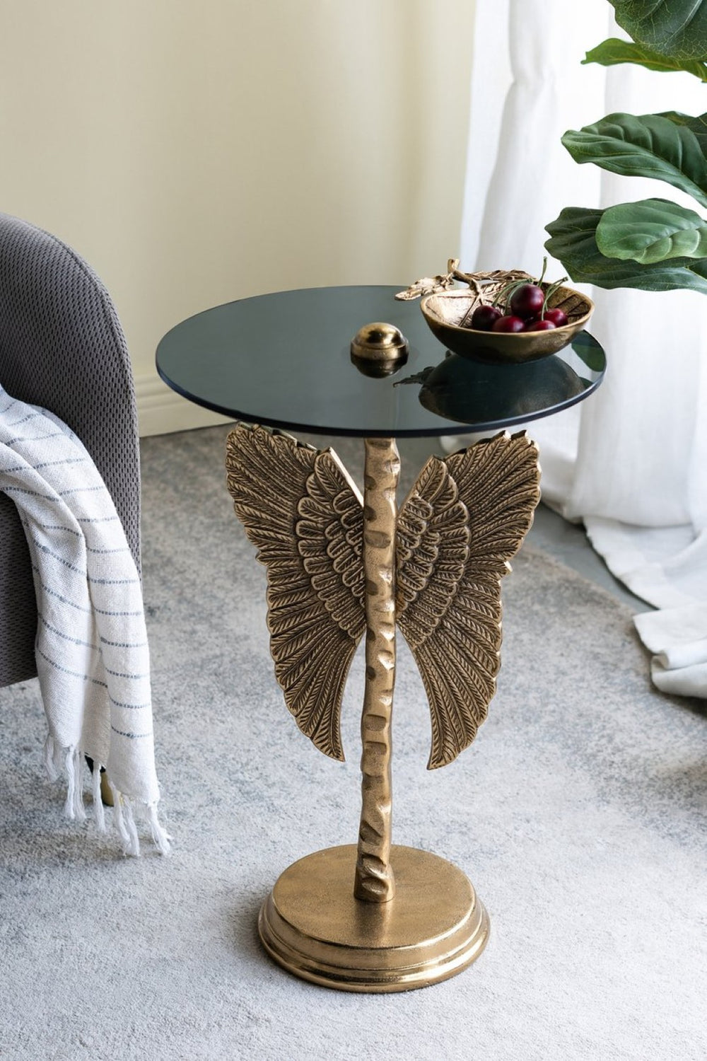 English Elm 15.5x15.5x24" Gold Angel Wing Sculpted Glass Top Accent Table for Glam Interiors W2078P485333