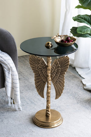English Elm 15.5x15.5x24" Gold Angel Wing Sculpted Glass Top Accent Table for Glam Interiors W2078P485333