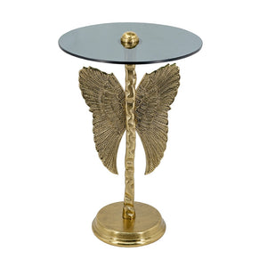 English Elm 15.5x15.5x24" Gold Angel Wing Sculpted Glass Top Accent Table for Glam Interiors W2078P485333