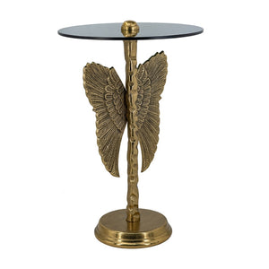 English Elm 15.5x15.5x24" Gold Angel Wing Sculpted Glass Top Accent Table for Glam Interiors W2078P485333