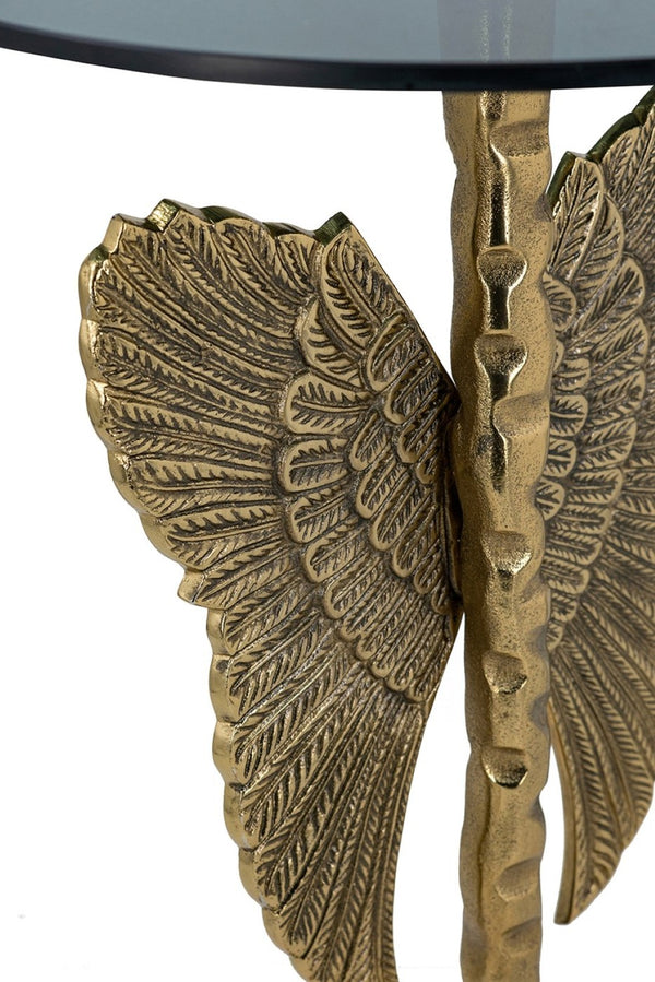 English Elm 15.5x15.5x24" Gold Angel Wing Sculpted Glass Top Accent Table for Glam Interiors W2078P485333