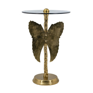 English Elm 15.5x15.5x24" Gold Angel Wing Sculpted Glass Top Accent Table for Glam Interiors W2078P485333