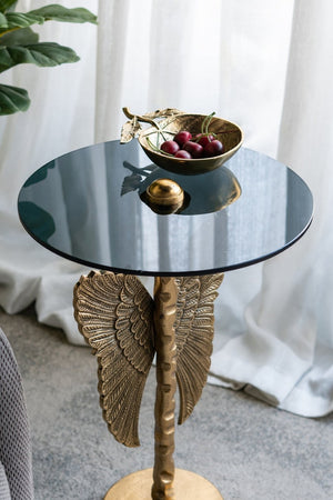 English Elm 15.5x15.5x24" Gold Angel Wing Sculpted Glass Top Accent Table for Glam Interiors W2078P485333
