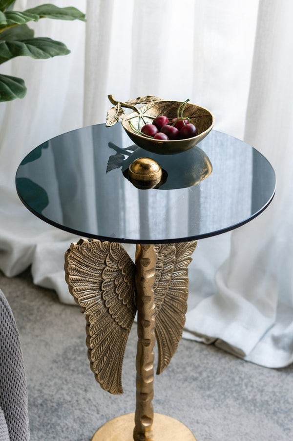 English Elm 15.5x15.5x24" Gold Angel Wing Sculpted Glass Top Accent Table for Glam Interiors W2078P485333
