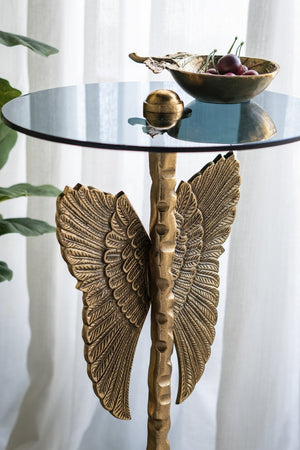 English Elm 15.5x15.5x24" Gold Angel Wing Sculpted Glass Top Accent Table for Glam Interiors W2078P485333
