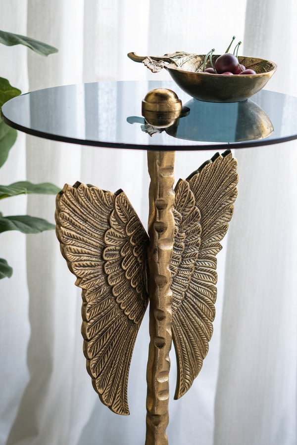 English Elm 15.5x15.5x24" Gold Angel Wing Sculpted Glass Top Accent Table for Glam Interiors W2078P485333