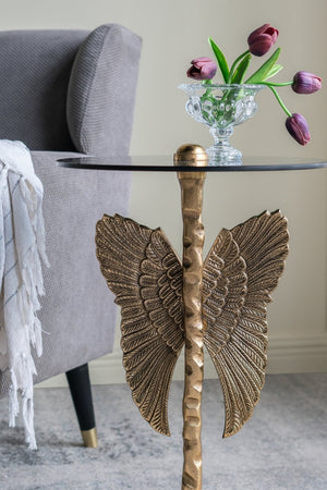 English Elm 15.5x15.5x24" Gold Angel Wing Sculpted Glass Top Accent Table for Glam Interiors W2078P485333
