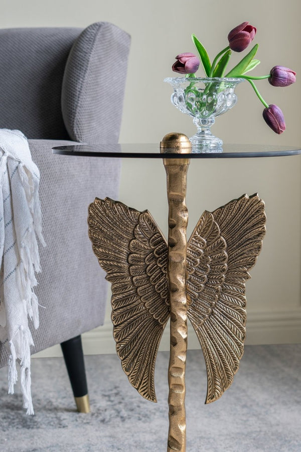 English Elm 15.5x15.5x24" Gold Angel Wing Sculpted Glass Top Accent Table for Glam Interiors W2078P485333