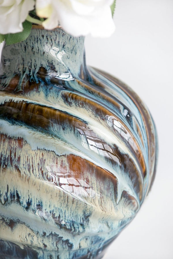 English Elm 9.4X9.4x11 Ceramic Accent Vase with Reactive Glaze Finish in Blue Brown Tones W2078P489202