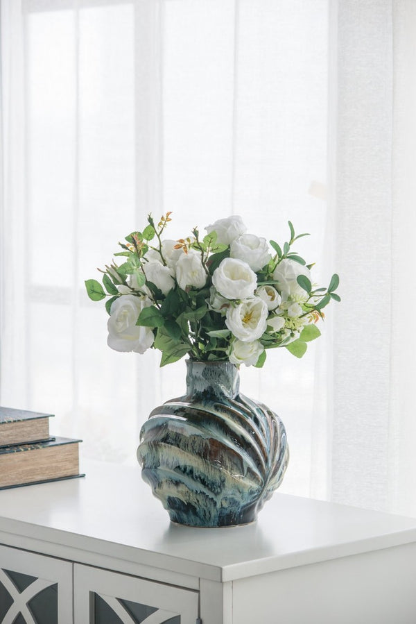 English Elm 9.4X9.4x11 Ceramic Accent Vase with Reactive Glaze Finish in Blue Brown Tones W2078P489202