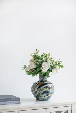 English Elm 9.4X9.4x11 Ceramic Accent Vase with Reactive Glaze Finish in Blue Brown Tones W2078P489202