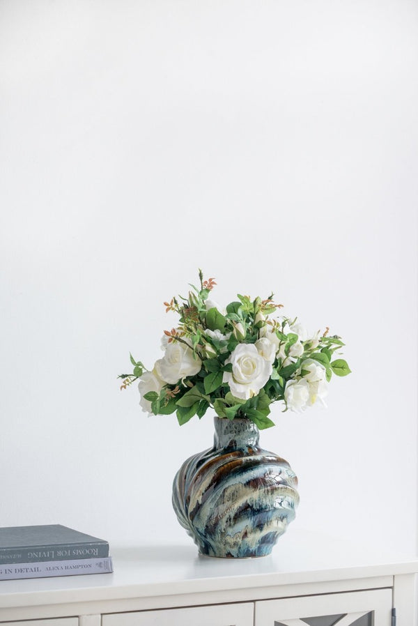 English Elm 9.4X9.4x11 Ceramic Accent Vase with Reactive Glaze Finish in Blue Brown Tones W2078P489202