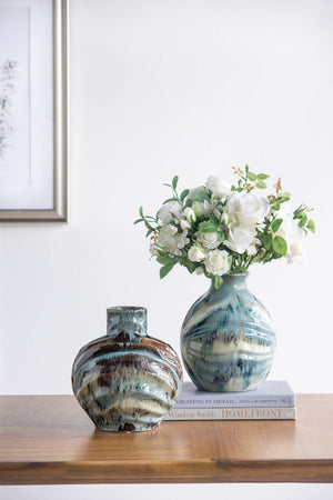 English Elm 9.4X9.4x11 Ceramic Accent Vase with Reactive Glaze Finish in Blue Brown Tones W2078P489202