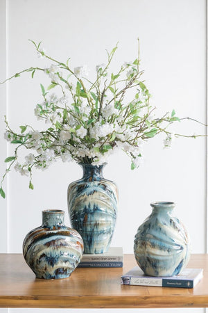 English Elm 9.4X9.4x11 Ceramic Accent Vase with Reactive Glaze Finish in Blue Brown Tones W2078P489202