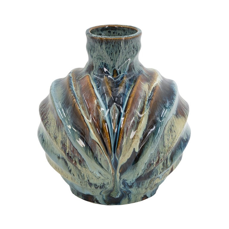 English Elm 9.4X9.4x11 Ceramic Accent Vase with Reactive Glaze Finish in Blue Brown Tones W2078P489202