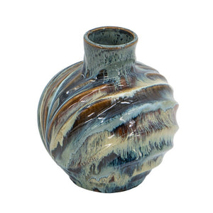 English Elm 9.4X9.4x11 Ceramic Accent Vase with Reactive Glaze Finish in Blue Brown Tones W2078P489202