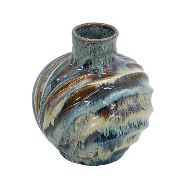 English Elm 9.4X9.4x11 Ceramic Accent Vase with Reactive Glaze Finish in Blue Brown Tones W2078P489202