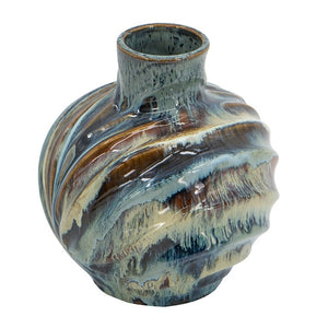 English Elm 9.4X9.4x11 Ceramic Accent Vase with Reactive Glaze Finish in Blue Brown Tones W2078P489202