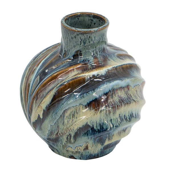 English Elm 9.4X9.4x11 Ceramic Accent Vase with Reactive Glaze Finish in Blue Brown Tones W2078P489202