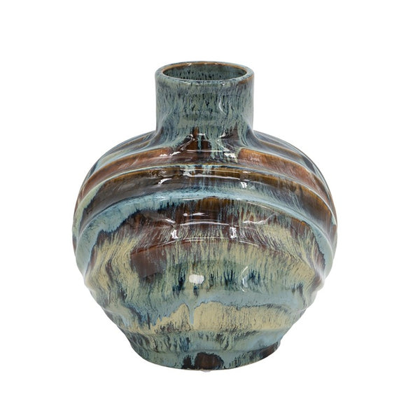 English Elm 9.4X9.4x11 Ceramic Accent Vase with Reactive Glaze Finish in Blue Brown Tones W2078P489202
