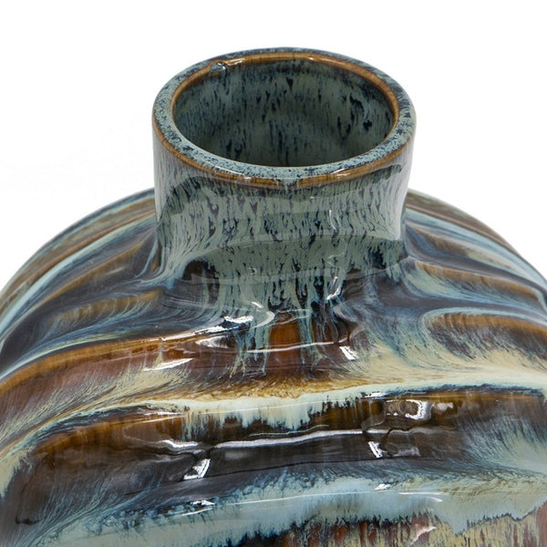 English Elm 9.4X9.4x11 Ceramic Accent Vase with Reactive Glaze Finish in Blue Brown Tones W2078P489202