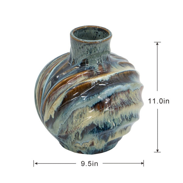 English Elm 9.4X9.4x11 Ceramic Accent Vase with Reactive Glaze Finish in Blue Brown Tones W2078P489202
